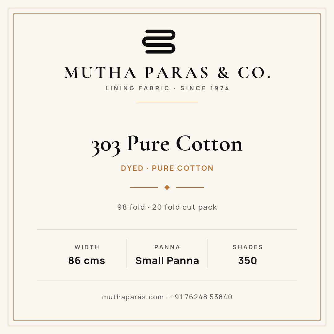 303 Pure Cotton official quality specification card