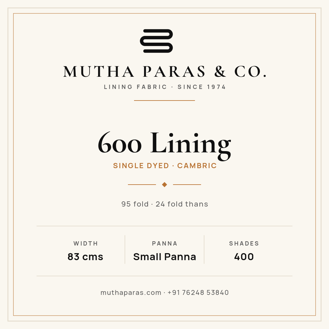 600 Lining official quality specification card
